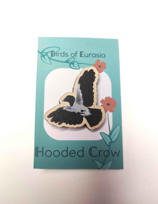 Eurasian Birds: Hooded Crow - Wooden Pin