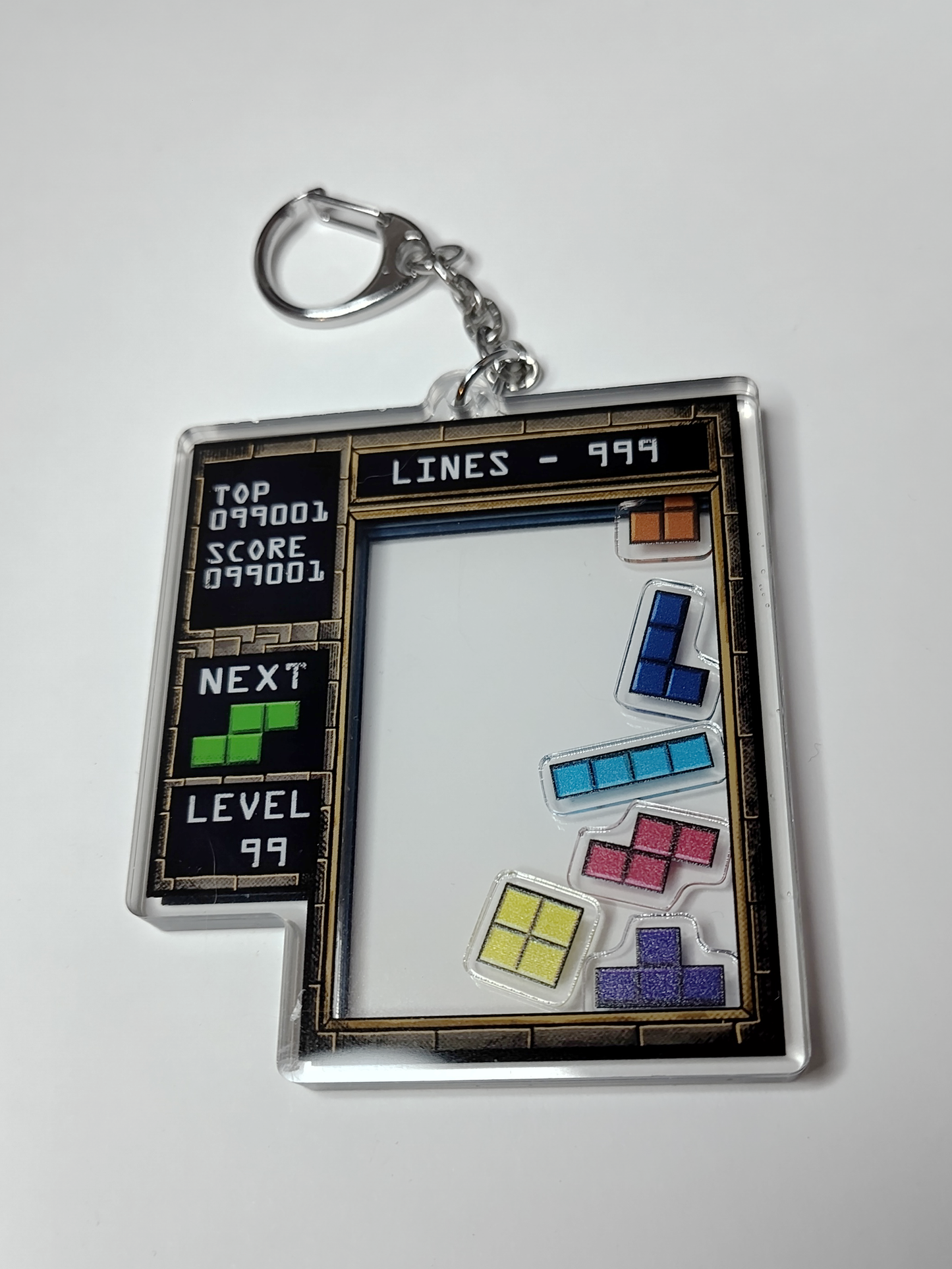 Tetris Shaker Charm - double-sided acrylic keychain with Tetrominos inside