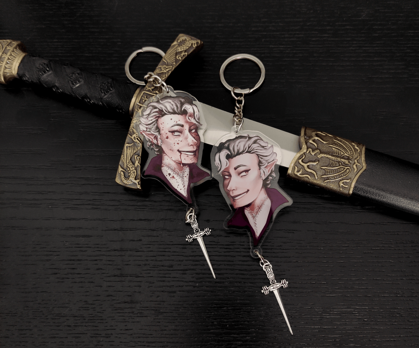 Baldur's Gate 3: Astarion - double sided acrylic keychain with extra pendant - Acrylic Charm - Unleash The Merch!