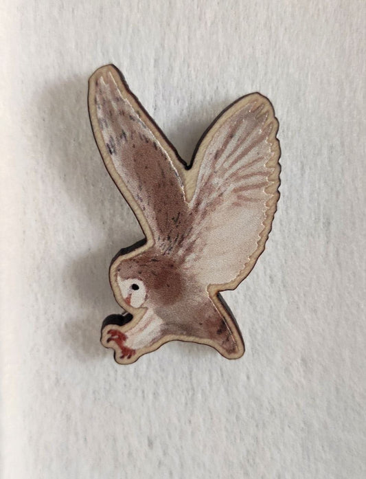 Eurasian Birds: Barn Owl - Wooden Pin - Wooden Pin Badges - Unleash The Merch!