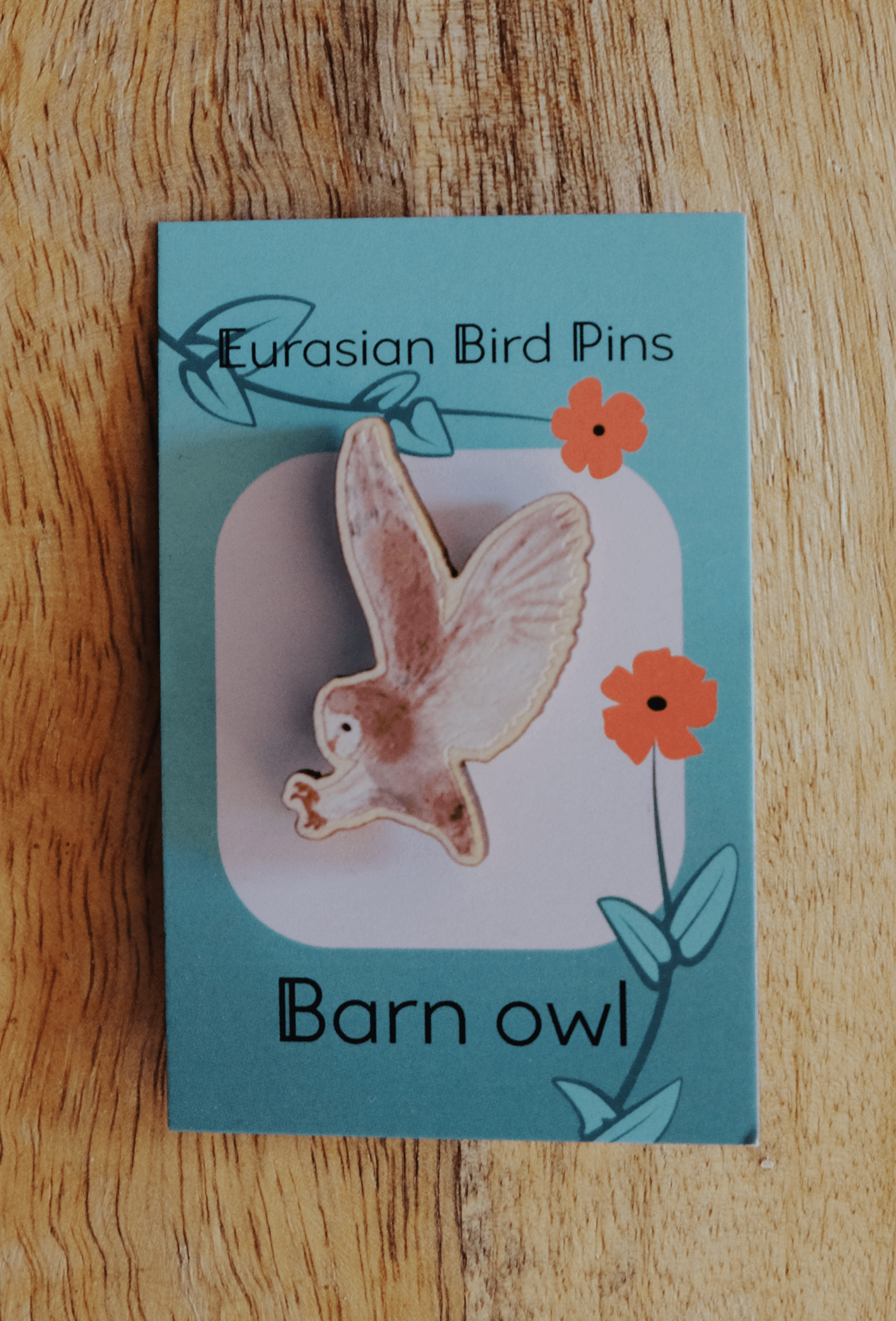 Eurasian Birds: Barn Owl - Wooden Pin - Wooden Pin Badges - Unleash The Merch!