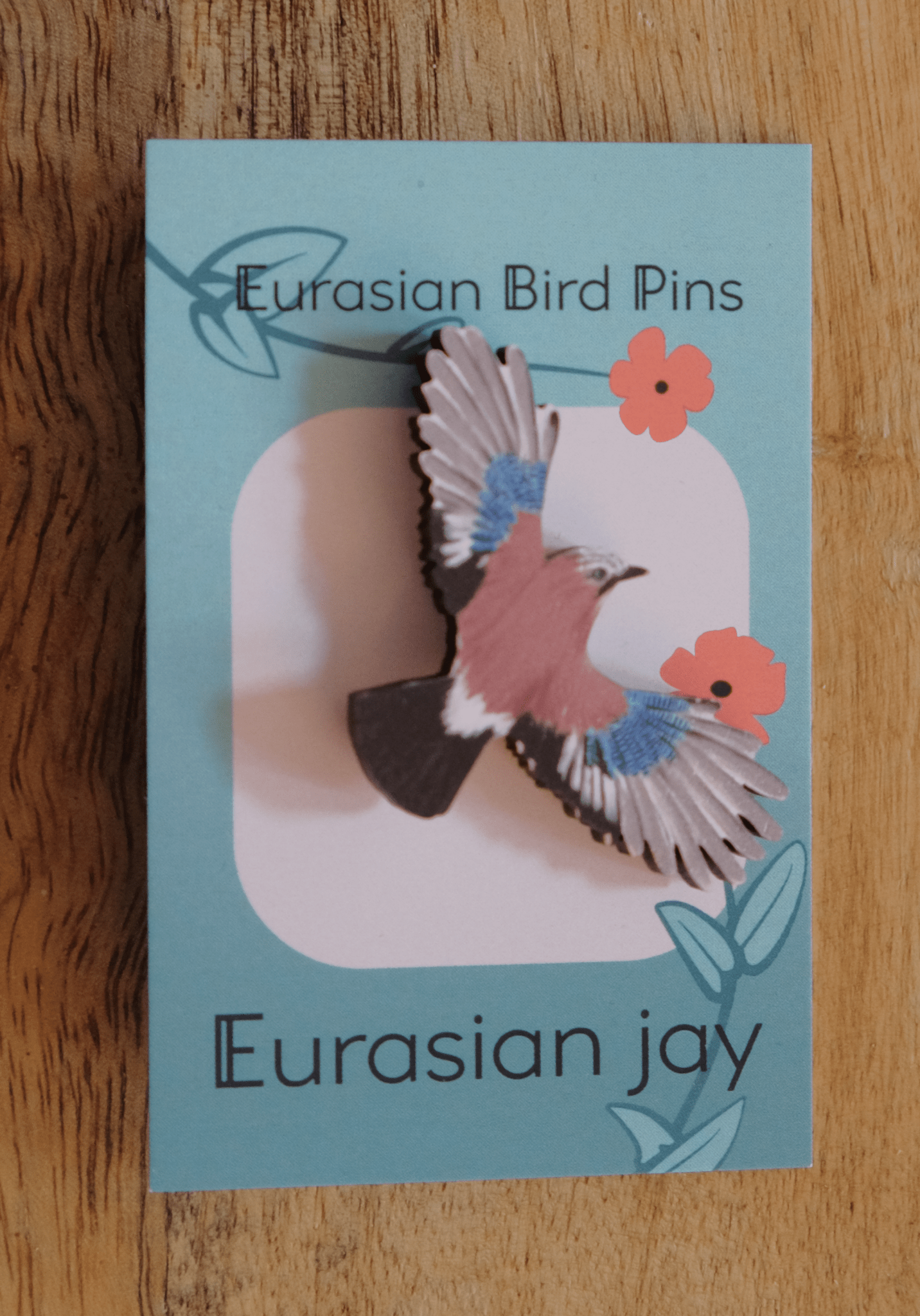 Eurasian Birds: Jay - Wooden Pin - Wooden Pin Badges - Unleash The Merch!