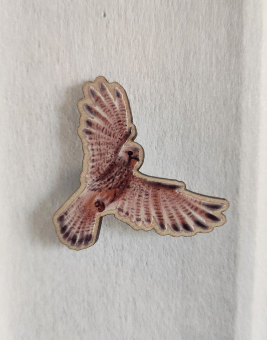 Eurasian Birds: Kestrel - Wooden Pin - Wooden Pin Badges - Unleash The Merch!