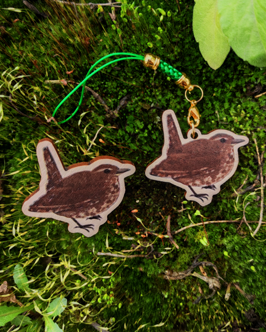 Eurasian Birds: Eurasian Wren - Wooden Pin & charm