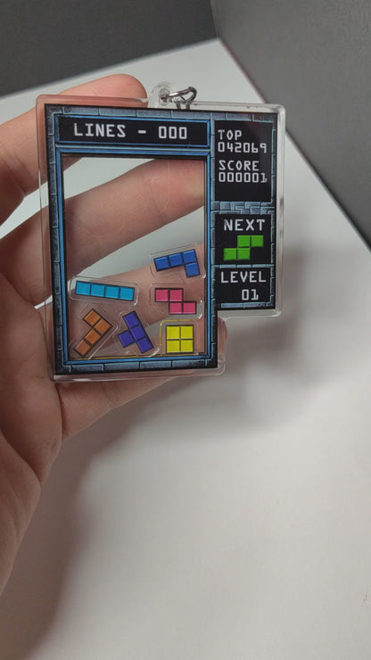 Tetris Shaker Charm - double-sided acrylic keychain with Tetrominos inside