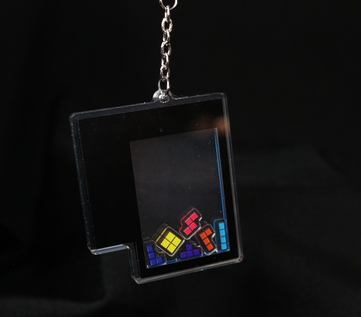 Tetris Shaker Charm - single-sided acrylic keychain with Tetrominos inside