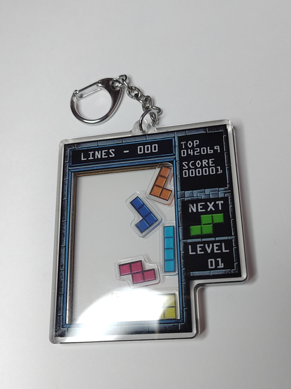 Tetris Shaker Charm - double-sided acrylic keychain with Tetrominos inside