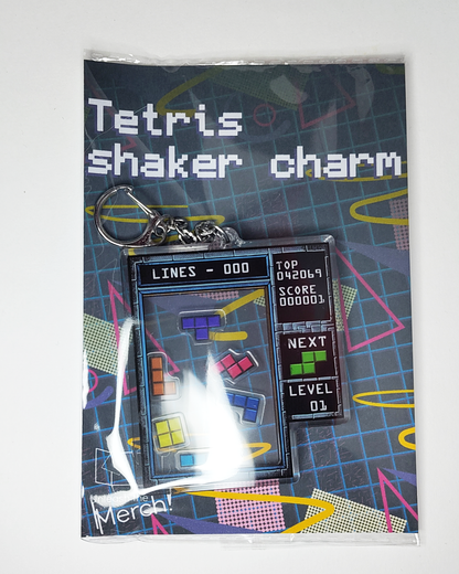 Tetris Shaker Charm - double-sided acrylic keychain with Tetrominos inside