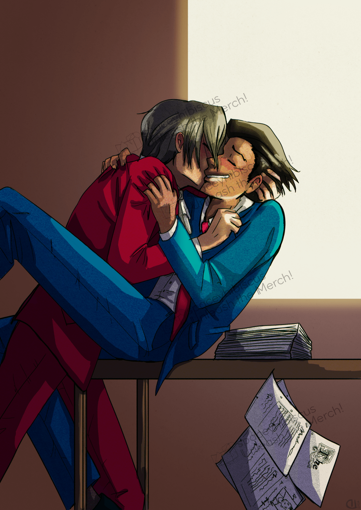 Ace Attorney(Wrightworth/Narumitsu): Office Kisses - Print - Art Print - Unleash The Merch!