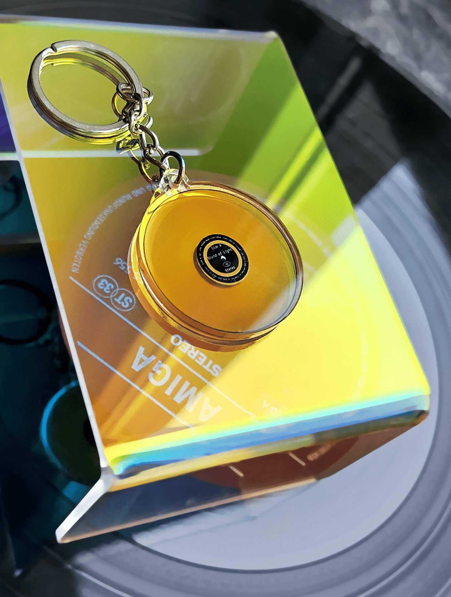 Colored Vinyls: Sound of Light - double sided acrylic keychain - Acrylic Charm - Unleash The Merch!