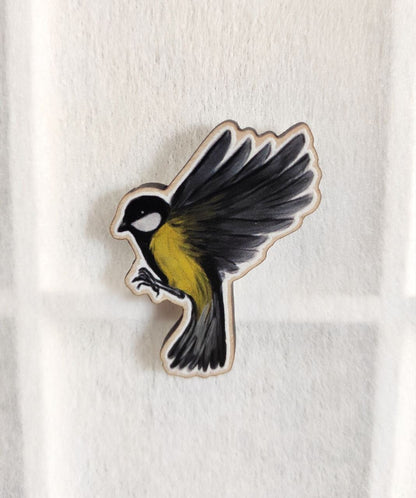 Eurasian Birds: Great tit - Wooden Pin - Wooden Pin Badges - Unleash The Merch!