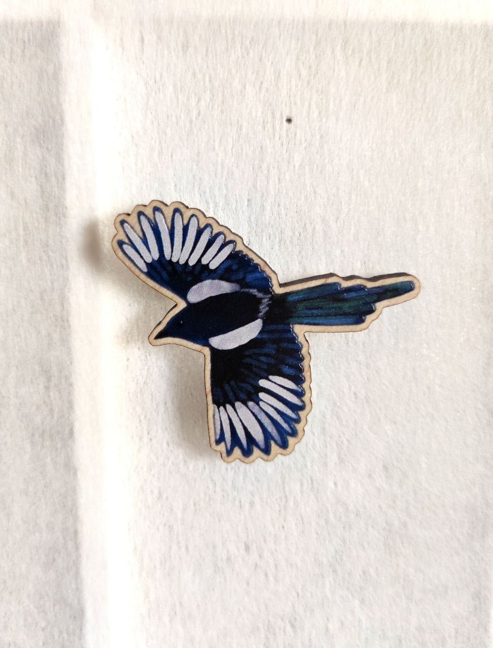 Eurasian Birds: Magpie - Wooden Pin - Wooden Pin Badges - Unleash The Merch!